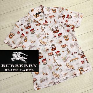 BURBERRY BLACK LABEL - 名作■バーバリーブラックレーベル■総柄 タトゥー オープンカラー アロハシャツ