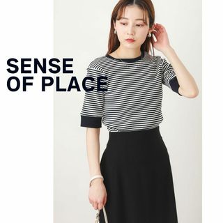 センスオブプレイスバイアーバンリサーチ(SENSE OF PLACE by URBAN RESEARCH)のSENSE OF PLACE　カットソー　半袖　ボーダー　リブ　ネイビー　白(カットソー(半袖/袖なし))