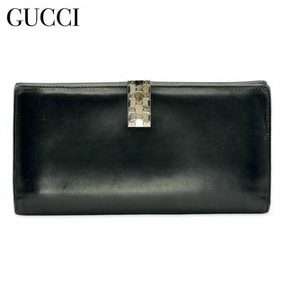 グッチ(Gucci)のグッチ レザー GG柄 二つ折り 長財布 小銭入れ 札入れ メンズ ブラック(財布)