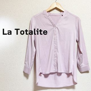 La Totalite　ブラウス　パープル　ノーカラー　Ｖネック　七分袖