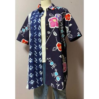 浴衣リメイク　ロングシャツ　コンビ(シャツ/ブラウス(長袖/七分))