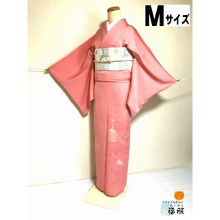 【中古】色無地 正絹 山鉾の地紋 ピンク 裄66cm Mサイズ(着物)