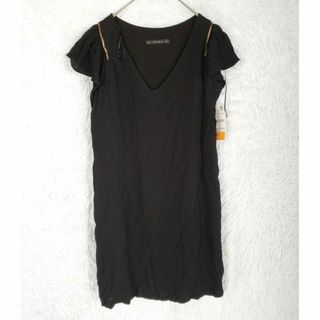 《ZARA BASIC》ザラベーシック（M）Vネックフリル袖膝丈ワンピースドレス(ひざ丈ワンピース)