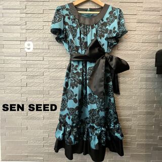 SENSEED パーティドレス M カラードレス　ワンピース　緑×ブラック　花柄
