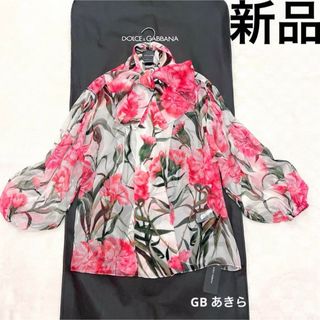 ドルチェアンドガッバーナ(DOLCE&GABBANA)の【新品、タグ付き】国内定価 23.4万円　フローラル　リボンタイ　シルクブラウス(シャツ/ブラウス(長袖/七分))