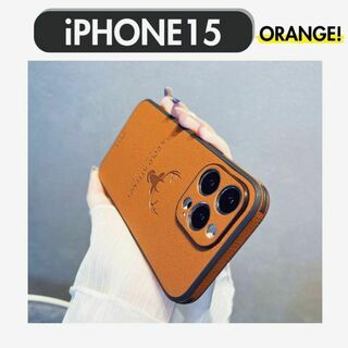 新品 iPhone15ケース オレンジ カバー レザー 鹿 革 韓国 可愛い(iPhoneケース)