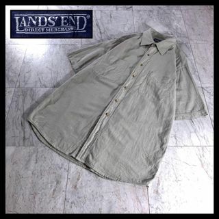 LANDS’END - 90s 古着 ランズエンド シャツ ピケシャツ 半袖 グリーン M