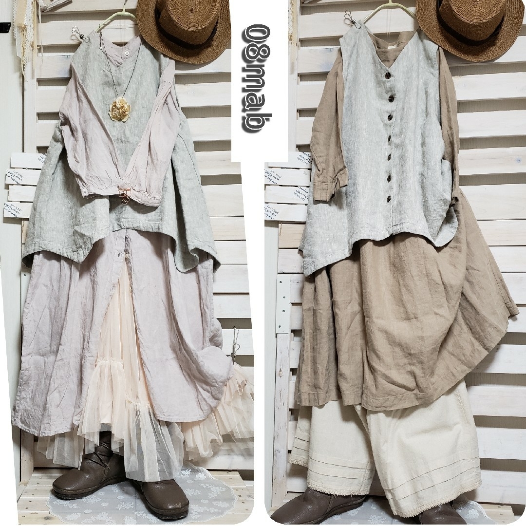 08Mab - 美品08mab/上質 風合豊かなリネン100% 前後着2wayベスト Fの 08Mab - 美品08mab/上質 風合豊かなリネン100% 前後着2wayベスト Fの