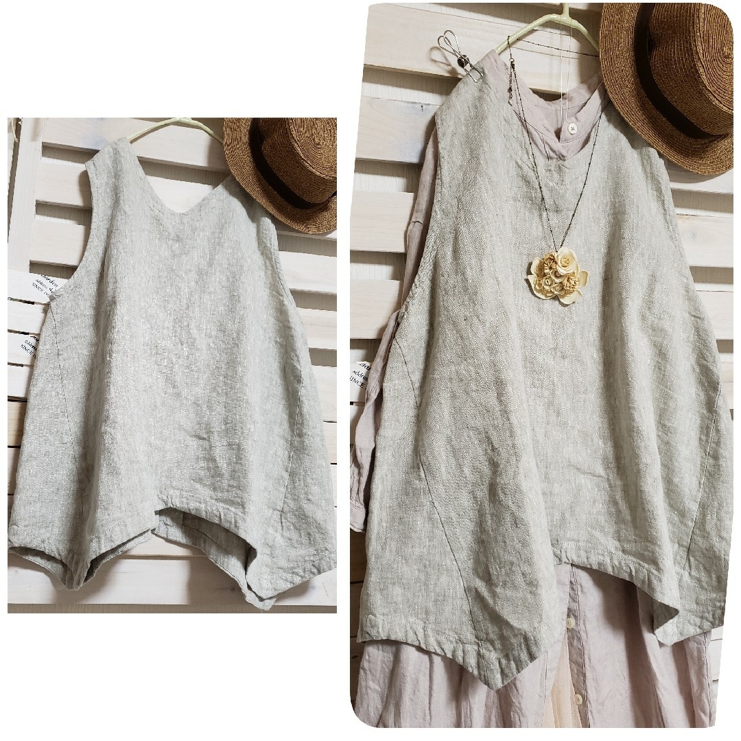 08Mab - 美品08mab/上質 風合豊かなリネン100% 前後着2wayベスト Fの 08Mab - 美品08mab/上質 風合豊かなリネン100% 前後着2wayベスト Fの