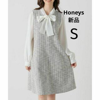 HONEYS - 新品 春夏ドレス ガーリーなレイヤード風 ボウタイワンピース チュニック 長袖