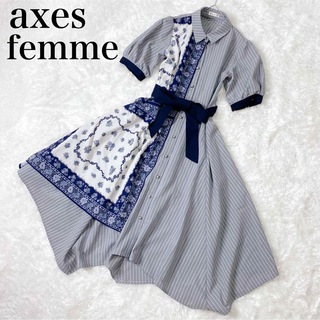 axes femme - 【美品】アクシーズファム スカーフ切替シャツワンピース 花柄 パール