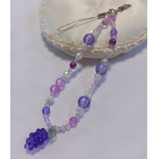 ＊ハンドメイド　ビーズストラップ　ぶどう(キーホルダー/ストラップ)