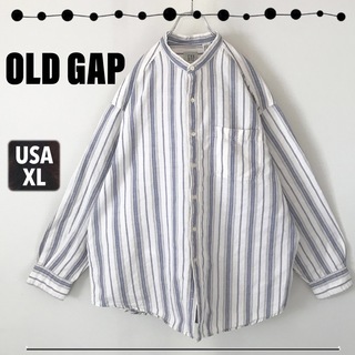 GAP - OLD GAP★バンドカラー/リネン混ストライプシャツ★2000年★USA XL