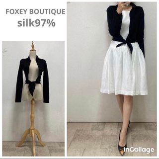 フォクシーブティック(FOXEY BOUTIQUE)の美品フォクシーブティックシルク97%ショートボレロブラック長袖羽織りカーディガン(カーディガン)