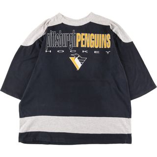 古着 90年代 ARTEX NHL PITTSBURGH PENGUINS ピッツバーグペンギンズ 七分袖 ラグランTシャツ USA製 メンズL /eaa411571(Tシャツ/カットソー(半袖/袖なし))