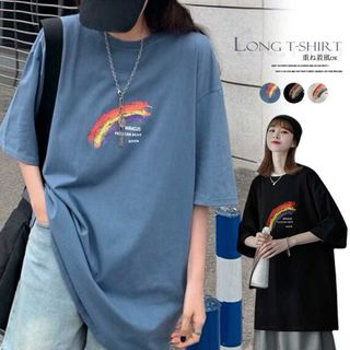 チュニック ロンtレディース ロゴt夏 プリントtシャツ 5分袖 トップス(Tシャツ(半袖/袖なし))