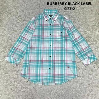 BURBERRY BLACK LABEL - バーバリーブラックレーベル チェック柄 七分袖 BDシャツ ホース刺繍 2