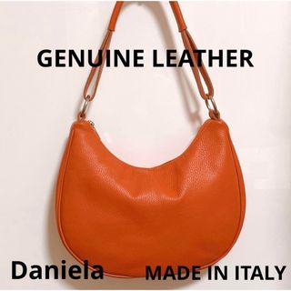 即日発送//GENUINE LEATHER 本革 バッグ アーチ型 オレンジ(ショルダーバッグ)