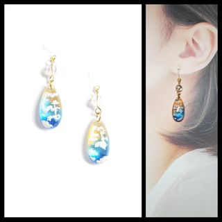 No.1422-E　空・雲☆ピアス・イヤリング(しずく型)(ピアス)