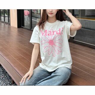 韓国　Mardi Mercrediマルディメクルディ Tシャツ　ホワイトピンク(Tシャツ(半袖/袖なし))