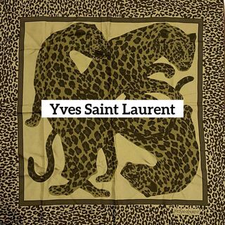 イヴサンローラン(Yves Saint Laurent)の★イヴサンローラン★ スカーフ レオパード ヒョウ シルク ブラウン(バンダナ/スカーフ)