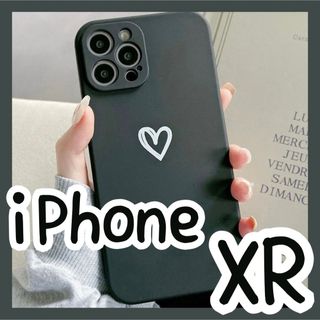 【iPhoneXR】iPhoneケース ブラック ハート 手書き 黒 シンプル(iPhoneケース)