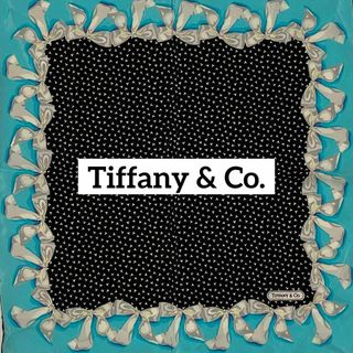 ティファニー(Tiffany & Co.)の★Tiffany★ ミニスカーフ リボン Tロゴ シルク スカイブルー ブラック(バンダナ/スカーフ)