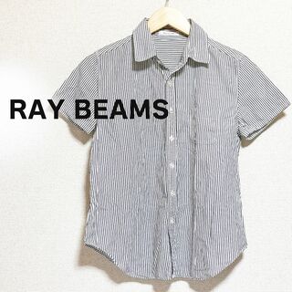 RAY BEAMS　ブラウス　シャツ　ストライプ　半袖　白　ネイビー