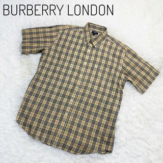 バーバリー(BURBERRY)のバーバリーロンドン　半袖シャツ　ノバチェック　ベージュ　L ロゴ刺繍　ホース(シャツ)