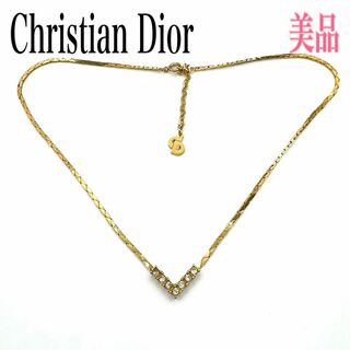 クリスチャンディオール(Christian Dior)のChristianDior ディオール ネックレス V ラインストーン ゴールド(ネックレス)