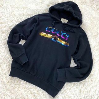 グッチ(Gucci)の【美品】 グッチ　スパンコール　ビッグロゴ　パーカー　マルチカラー　プルオーバー(パーカー)