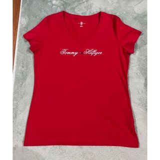 トミーヒルフィガー(TOMMY HILFIGER)の美品　トミーフィルフィガー 半袖 Tシャツ　L 赤(Tシャツ(半袖/袖なし))