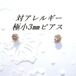 極小3mm 対アレルギーステンレスシャンパンゴールドCZピアス(ピアス)