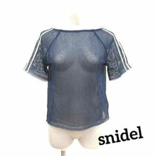 スナイデル(SNIDEL)のスナイデル snidel Tシャツ  メッシュ ライン ボートネック F 紺(Tシャツ(半袖/袖なし))