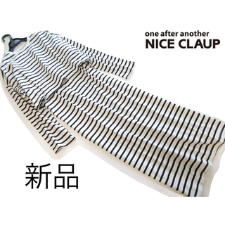 新品NICE CLAUP ゆるカットソー×ノースリーブワンピースセット/白×黒