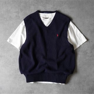 ポロラルフローレン(POLO RALPH LAUREN)の90s Ralph Lauren コットン ニットベスト ネイビー(ベスト)