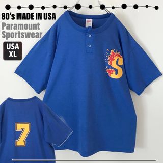 80年代USA製★パラマウントスポーツウェア★ヘンリーネックTシャツ★US/XL(Tシャツ/カットソー(半袖/袖なし))