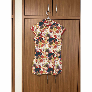 シンガポールで購入　チャイナブラウス　中華シャツ　旗袍 Sサイズ(シャツ/ブラウス(半袖/袖なし))