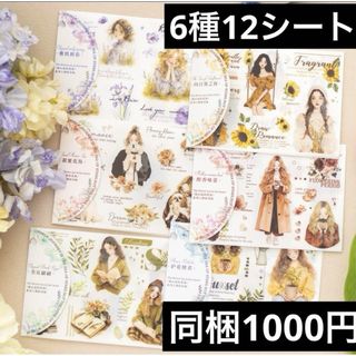 新品　心底の花海シリーズ　人物転写PVCステッカー　シール　6種　12枚