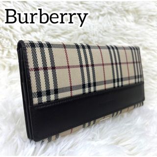 バーバリー(BURBERRY)の美品✨Burberry 大人気　ノバチェック柄　長財布　レザー　ブラウン　ロゴ(財布)