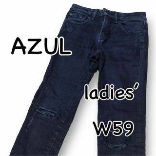 アズールバイマウジー(AZUL by moussy)のAZUL by moussy アズール 当て布 リペア加工 スキニー XSサイズ(デニム/ジーンズ)