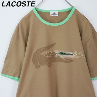 【希少デザイン】ラコステ／リンガーTシャツ　ビッグロゴ　サイズ４　オリーブ　古着