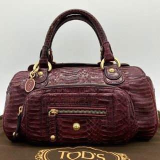 トッズ(TOD'S)の希少パイソン本革【TOD'S】ハンドバッグ　ゴールド金具　ボルドー(ハンドバッグ)