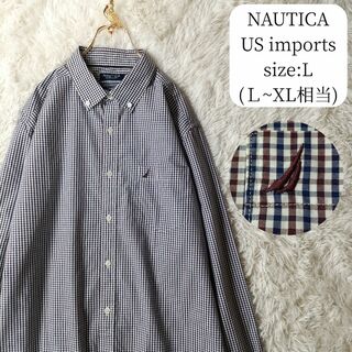 NAUTICA - US輸入古着 ノーティカ 長袖BDシャツ チェック柄 ネイビー×ブラウン XL