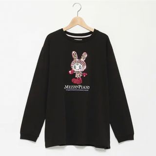 メゾピアノ(mezzo piano)のナルミヤ　メゾピアノ　ベリエちゃん　スパンコール T シャツ　ロンT ブラック(Tシャツ(長袖/七分))