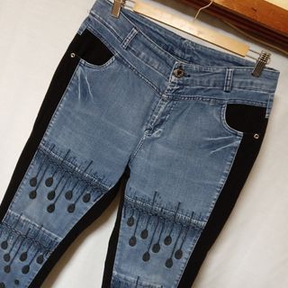 美品 32 JEANS ストレッチ スキニーパンツ テーパード 刺繍(スキニーパンツ)