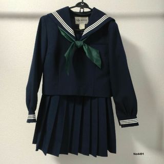 セーラー服 スカート スカーフ 上下3点セット冬物 白3本線 女子紺制服4491(その他)