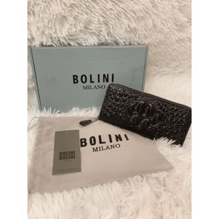 ※未使用※ BOLINI/ボーリニ　クロコダイル　ラウンドファスナー 長財布　黒(長財布)