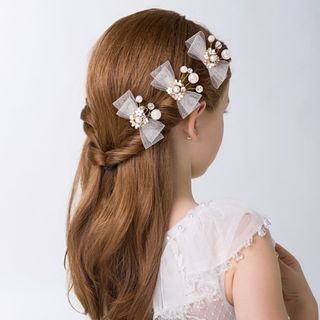 ヘアアクセサリー　可愛い　リボン3つセット☆　花輪　髪飾り　ドレス　ヘアクリップ(バレッタ/ヘアクリップ)