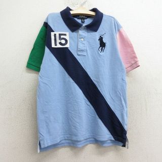 ラルフローレン(Ralph Lauren)の古着 ラルフローレン Ralph Lauren 半袖 ブランド ポロ シャツ キッズ ボーイズ 子供服 ビッグポニー 15 マルチカラー コットン 鹿の子 薄紺他 ネイビー 【spe】 24may22(その他)